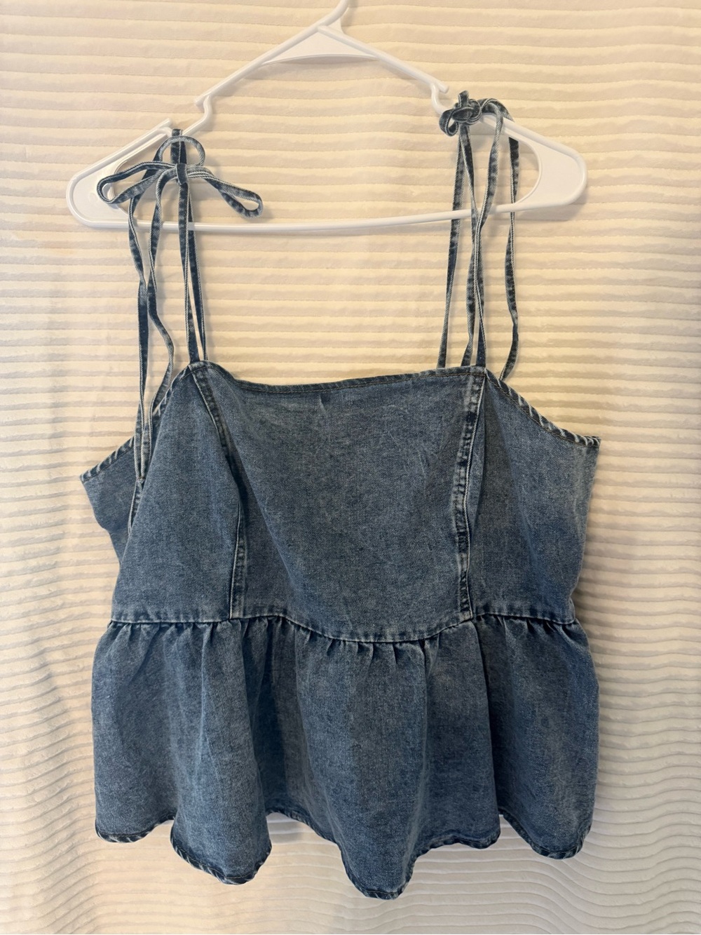 SHEIN Faded Blue Denim Tie-Shoulder Peplum Camisole